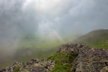 Fog after rain in the mountains