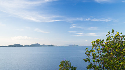 Landscape view with deep blue sky. Light from the left.