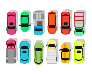 Multicolor Cars Isolated on White. City Parking