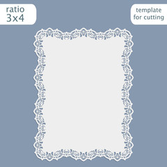 Laser cut wedding invitation card template with openwork border.  Cut out the paper card with lace pattern.  Greeting card template for cutting plotter. Vector.
