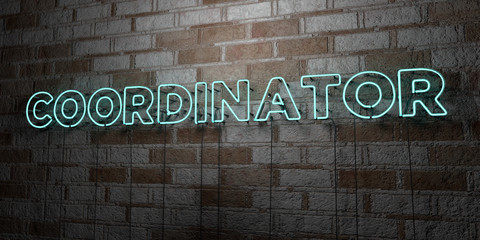 COORDINATOR - Glowing Neon Sign on stonework wall - 3D rendered royalty free stock illustration.  Can be used for online banner ads and direct mailers..