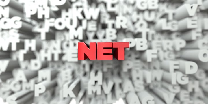 NET -  Red text on typography background - 3D rendered royalty free stock image. This image can be used for an online website banner ad or a print postcard.