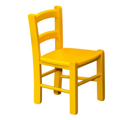 Kids wooden yellow chair isolated on white background