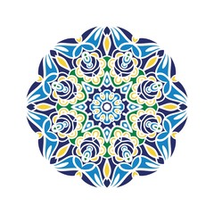 Kaleidoscope big bud. Oriental pattern illustration. Flower background