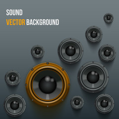 Background of Sound speakers Dynamics with one orange piece. Vector Illustration.