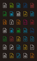 FILES & DOCUMENTS color line icons in black background