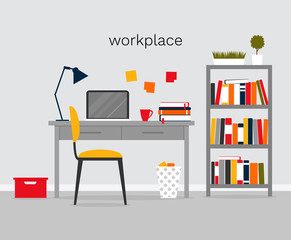 Vector illustration of the workplace with laptop