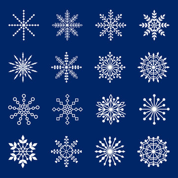 Set of snowflakes on blue background, vector illustration