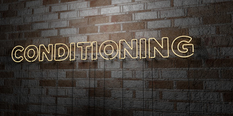 CONDITIONING - Glowing Neon Sign on stonework wall - 3D rendered royalty free stock illustration.  Can be used for online banner ads and direct mailers..