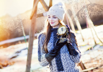 Woman makes a wish, about new year there were five minutes