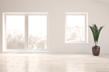 White room with flower. Scandinavian interior design