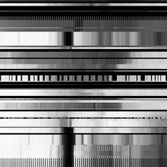 Glitch abstract background with distortion effect, bug, error, random horizontal black and white, monochrome lines for design concepts, posters, wallpapers, presentations, prints. Vector illustration.