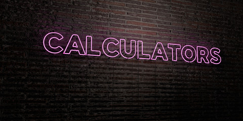 CALCULATORS -Realistic Neon Sign on Brick Wall background - 3D rendered royalty free stock image. Can be used for online banner ads and direct mailers..