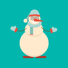 Christmas snowman standing with his hands with arms spread to si