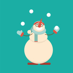 Christmas snowman standing with his hands with arms spread to si