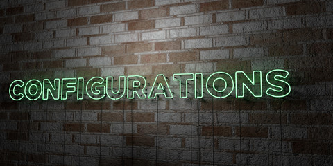 CONFIGURATIONS - Glowing Neon Sign on stonework wall - 3D rendered royalty free stock illustration.  Can be used for online banner ads and direct mailers..