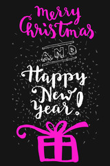 Merry Christmas and Happy New Year. Happy Holidays vintage hand drawn greeting card, gift tag, postcard, poster. Modern calligraphy artwork