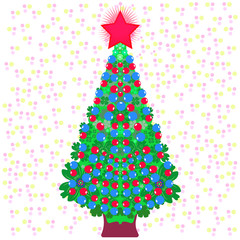 Christmas tree decorated with baubles and star