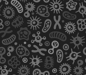 Microbes, Virus and Bacteria Seamless Pattern. Vector