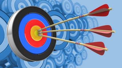 3d illustration of arrows with target over many targets background