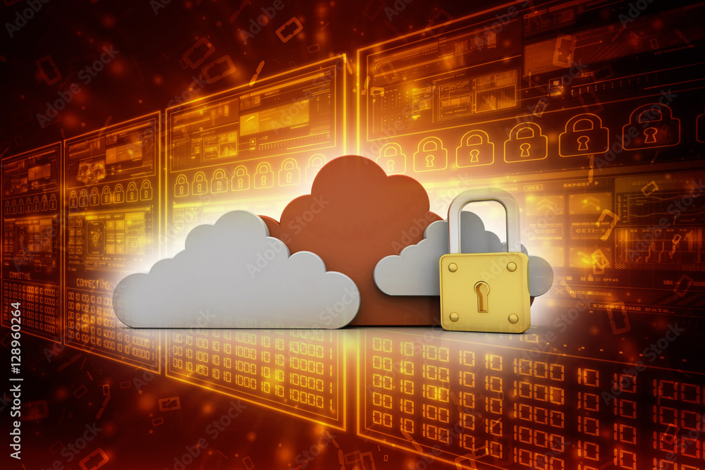 Poster 3d rendering cloud computing, security