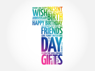 Happy 1st birthday word cloud collage concept