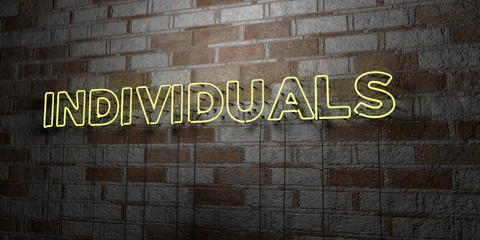 INDIVIDUALS - Glowing Neon Sign on stonework wall - 3D rendered royalty free stock illustration.  Can be used for online banner ads and direct mailers..