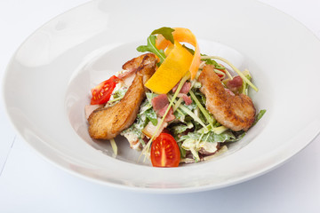 Salad with fried Pike perch