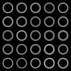 Set of round decorative vector frames on a black background.