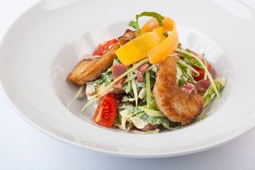 Salad with fried Pike perch