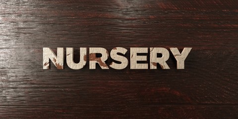 Nursery - grungy wooden headline on Maple  - 3D rendered royalty free stock image. This image can be used for an online website banner ad or a print postcard.