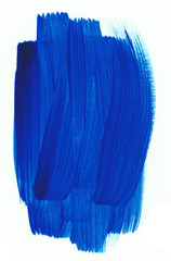 A blue paint dab on a white paper. Artistic element.