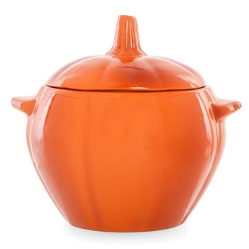 Clay pot in the shape of a pumpkin with lid