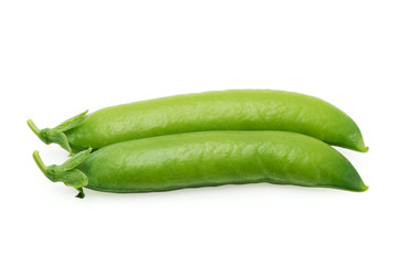 Pods of green peas isolated on the white background