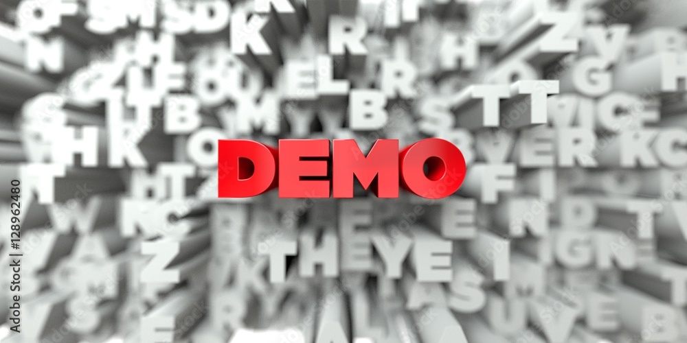 Fototapete demo - red text on typography background - 3d rendered royalty free stock image. this image can be u