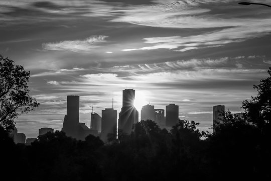 Houston At Sunrise In Black And White