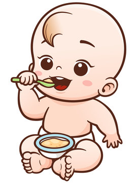 Vector Illustration of Cartoon Cute Baby eating