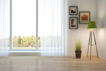 White room with lamp. Scandinavian interior design