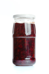Glass jar with  jam isolated on the white background
