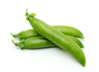 Pods of green peas isolated on the white background