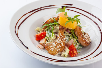 Salad with fried Pike perch