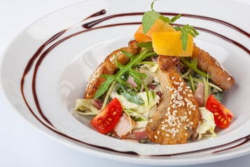 Salad with fried Pike perch