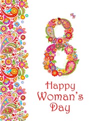 Greeting decorative card with flowers number 8 for International Women's day