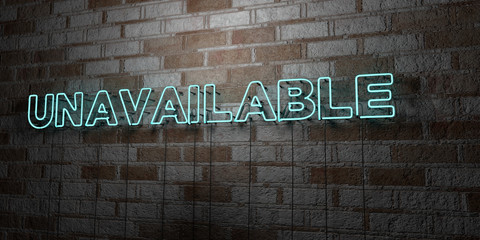 UNAVAILABLE - Glowing Neon Sign on stonework wall - 3D rendered royalty free stock illustration.  Can be used for online banner ads and direct mailers..