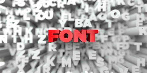 FONT -  Red text on typography background - 3D rendered royalty free stock image. This image can be used for an online website banner ad or a print postcard.