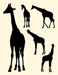 Naklejka premium Cute giraffe gesture animal silhouette. Good use for symbol, logo, web icon, mascot, sign, or any design you want.