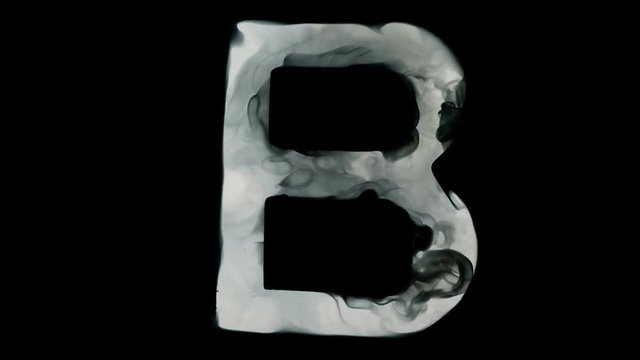 Letter B made by waving smoke on black background