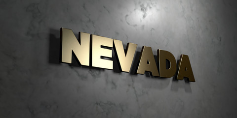 Nevada - Gold sign mounted on glossy marble wall  - 3D rendered royalty free stock illustration. This image can be used for an online website banner ad or a print postcard.