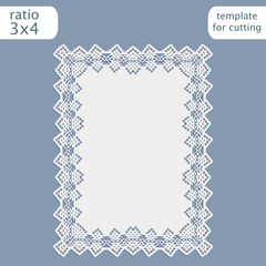 Laser cut wedding invitation card template with openwork border.  Cut out the paper card with lace pattern.  Greeting card template for cutting plotter. Vector.