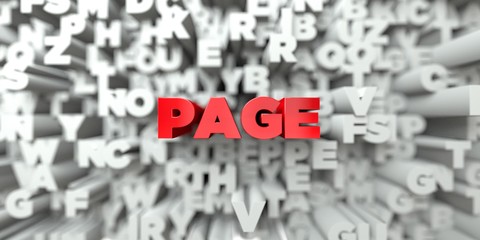 PAGE -  Red text on typography background - 3D rendered royalty free stock image. This image can be used for an online website banner ad or a print postcard.